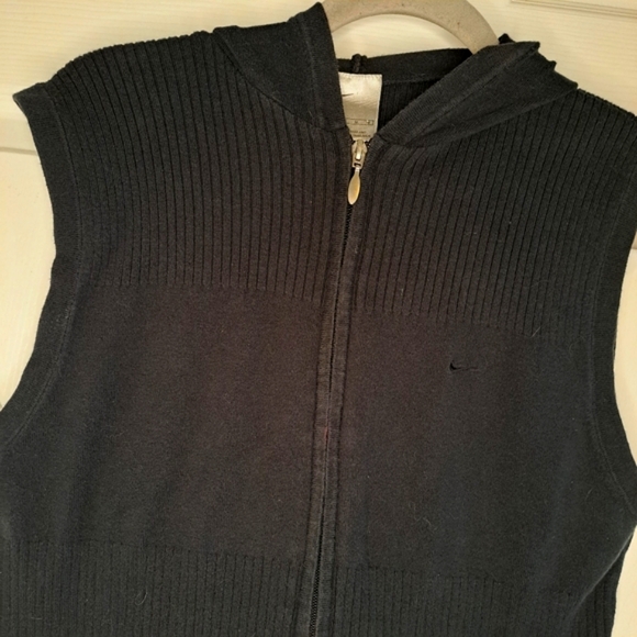 Nike Black Rib Knit Hooded Athletic Full Zip Vest Size Medium - Picture 4 of 7